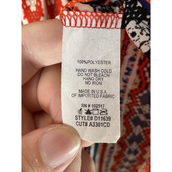 Soprano Dress Womens Small Red Boho Border Print Sleeveless Halter Made USA - Picture 6 of 7